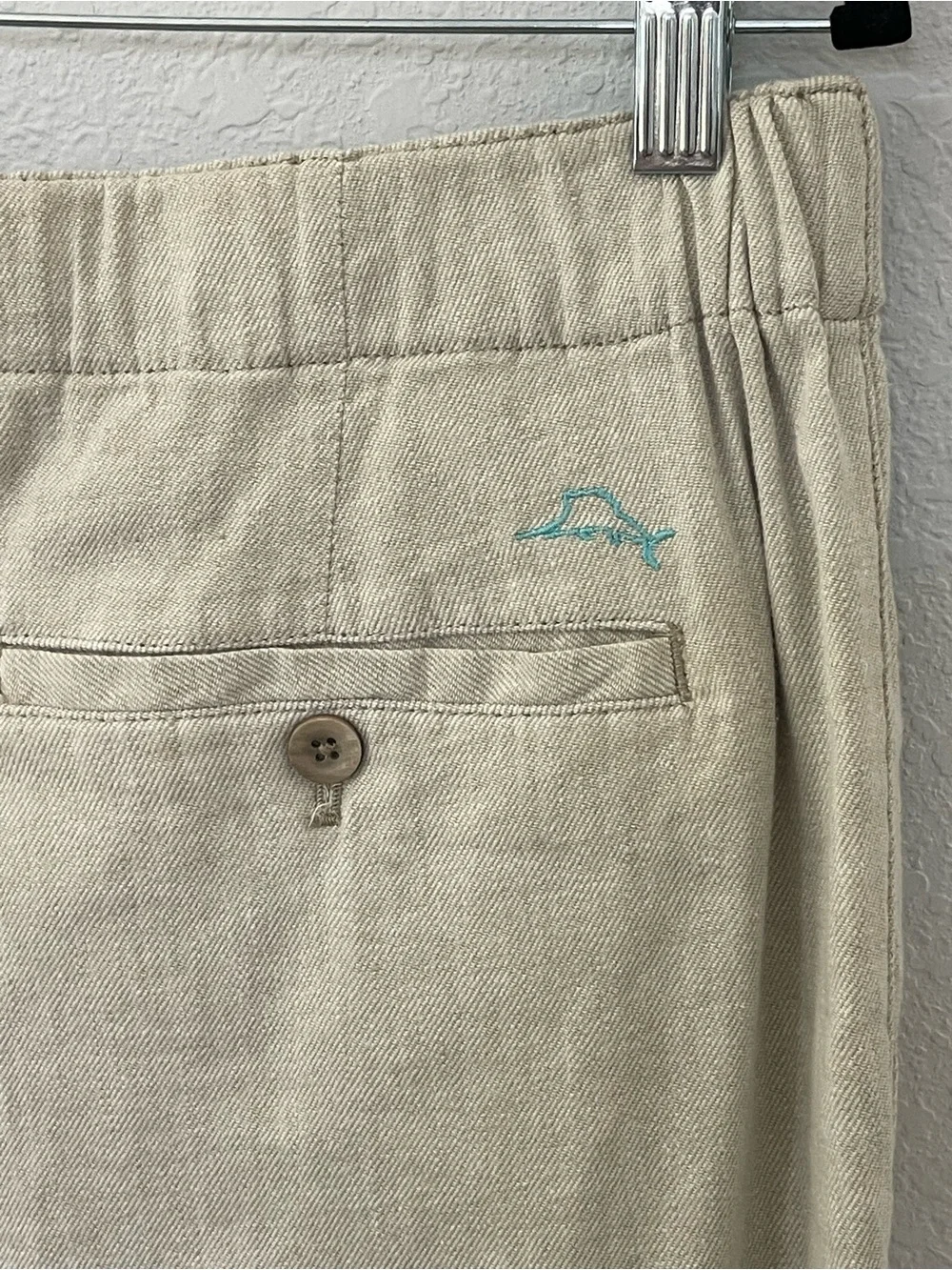 Tommy Bahama Men's L Linen Blend Pants Beige Elastic Waist Drawstring